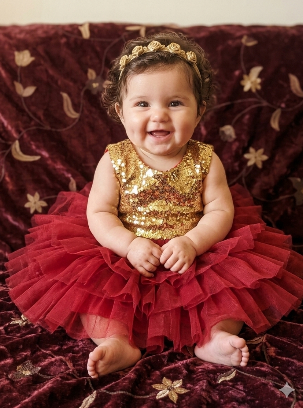 Boutique Gold Sequin & Red Tiered Tulle Tutu Baby Dress – Holiday/Birthday Gown